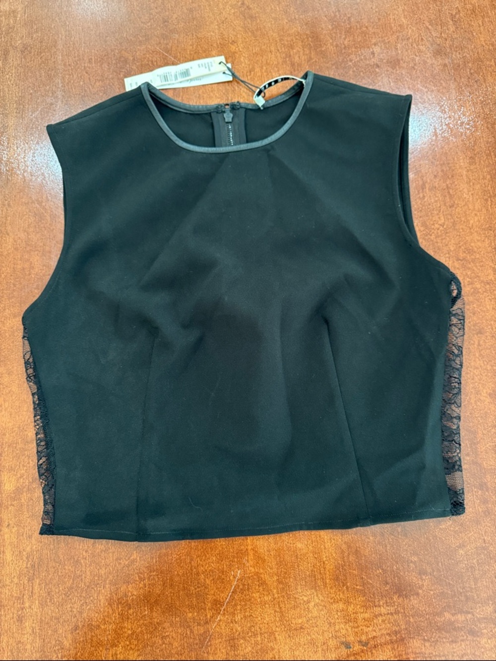 Alice + Olivia Leather Trimmed and Lace Paneled Cropped Top